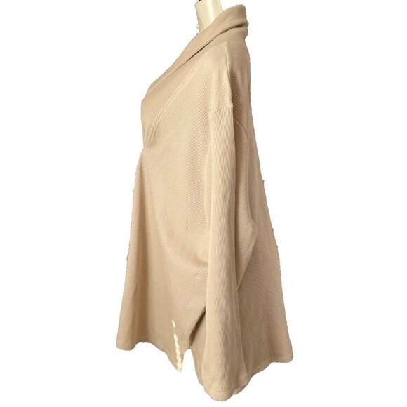 Roaman's + 34/36 Beige Thermal Knit Pattern Shawl Collar Long Sleeve Tunic Top - Picture 5 of 6